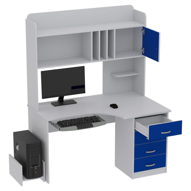 Компьютерный стол КП-СКЭ-8 Левый цвет Серый+Синий 140/90/182 см