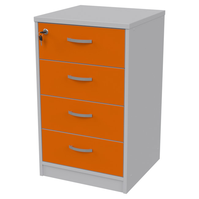 Офисная тумба приставная ТС-27+С46 с замком цвет Серый + Оранж 45/44/76 см