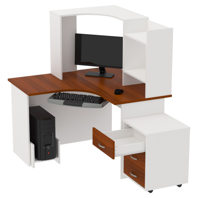 Компьютерный стол КП-СКЭ-4 цвет Белый+Орех 120/120/141 см