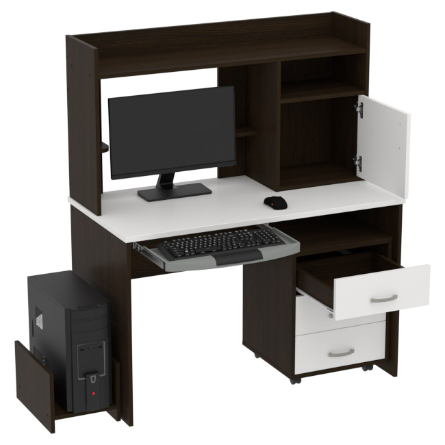 Компьютерный стол КП-СК-1 цвет Венге+Белый 120/60/141 см