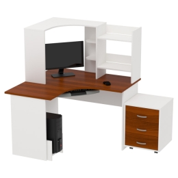 Компьютерный стол КП-СКЭ-4 цвет Белый+Орех 120/120/141 см