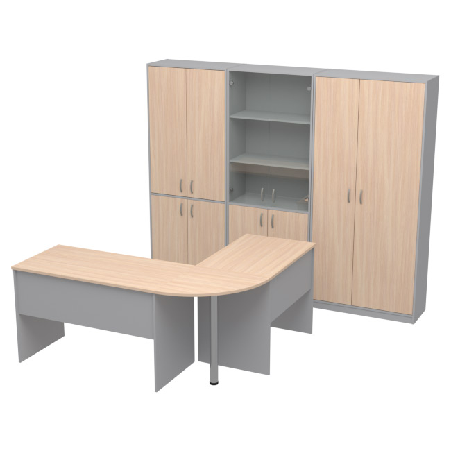 Комплект офисной мебели КП-11 цвет Серый+Дуб Молочный