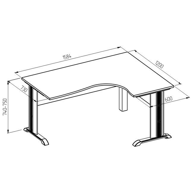 Офисный стол на металлокаркасе угловой СТУ-Л-М Орех 160/120/74 см