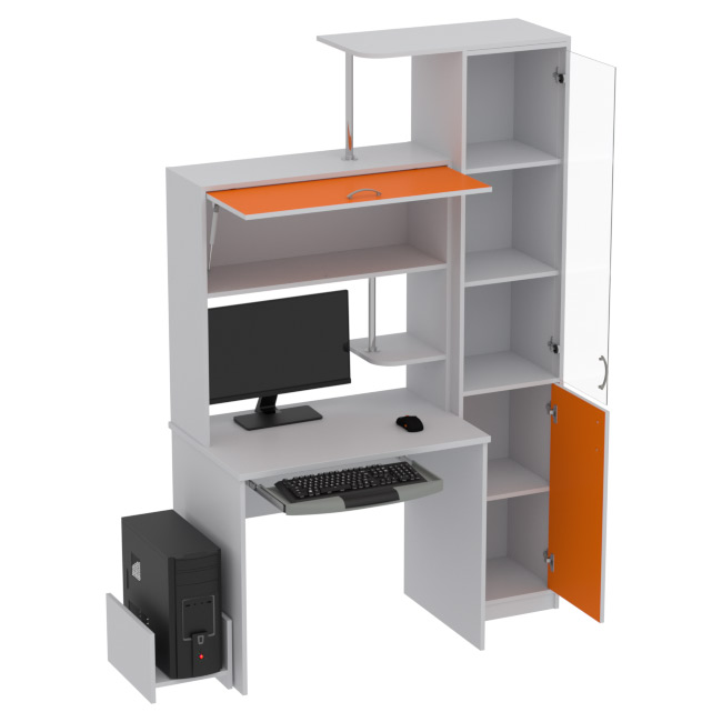 Компьютерный стол КП-СК-14 цвет Серый+Оранжевый 130/60/202 см