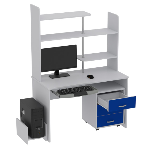 Компьютерный стол КП-СК-12 цвет Серый+Синий 120/60/176 см