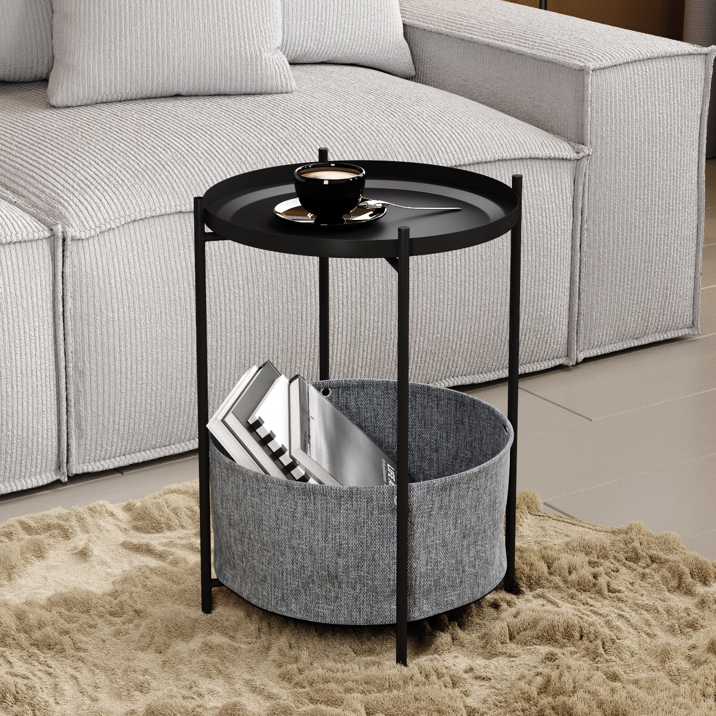 Стол журнальный Берген рогожка 82/39/черный муар