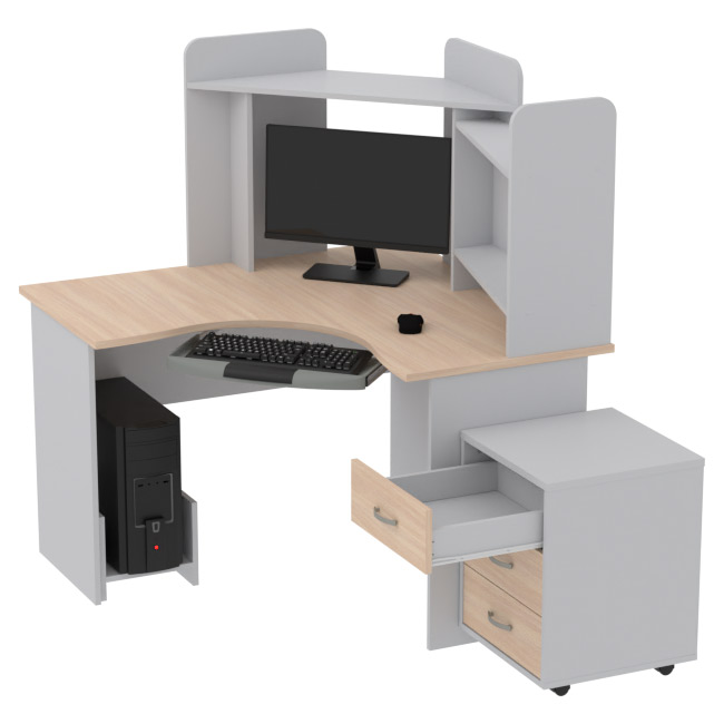 Компьютерный стол КП-СКЭ-3 цвет Серый+Дуб Молочный 120/120/141 см