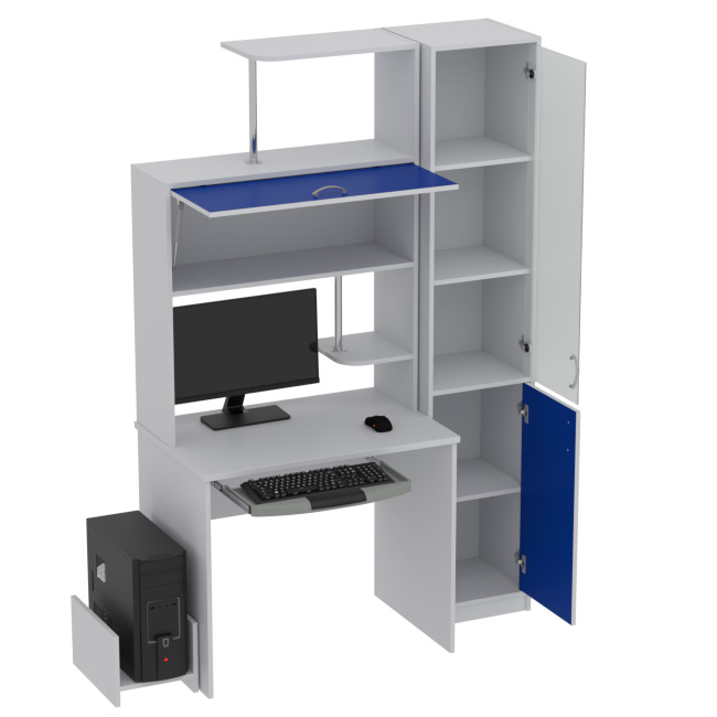 Компьютерный стол КП-СК-13 матовый цвет Серый+Синий 130/60/202 см