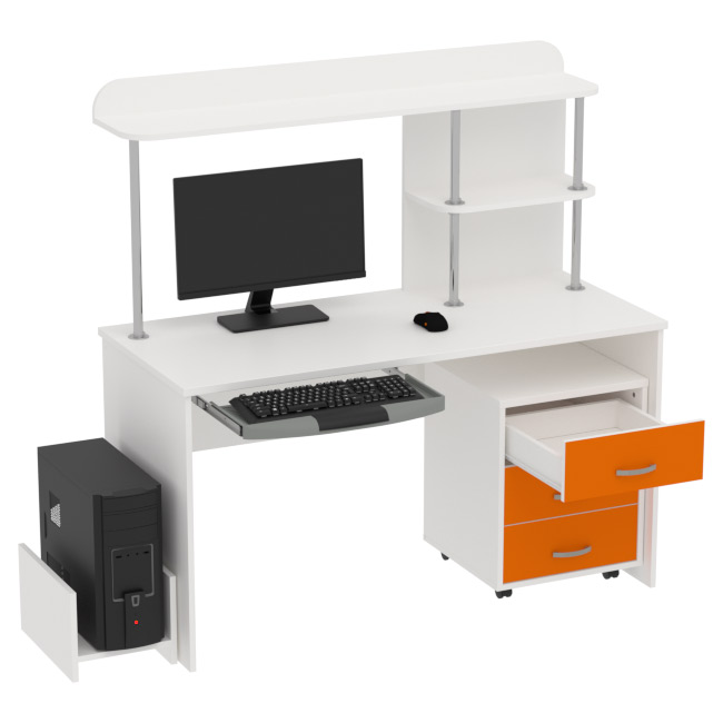 Компьютерный стол цвет Белый+Оранжевый КП-СК-11 140/60/141,5 см