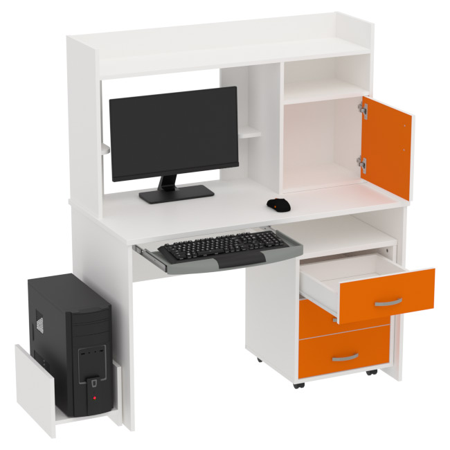 Компьютерный стол цвет Белый+Оранжевый КП-СК-1 120/60/141 см