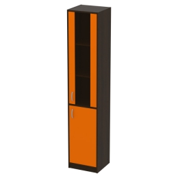 Офисный шкаф СБ-3+ДВ-62 тон. бронза цвет Венге + Оранж 40/37/200 см