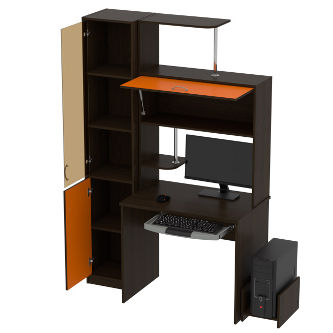 Компьютерный стол КП-СК-13 тон. бронза цвет Венге+Оранж 130/60/202 см