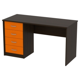 Офисный стол СТ-42+ТС-27 цвет Венге+Оранж 140/60/76 см