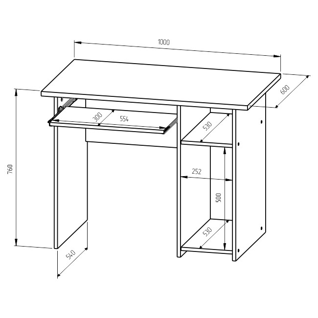 Компьютерный стол СК-16П цвет Серый+Дуб 100/60/76 см