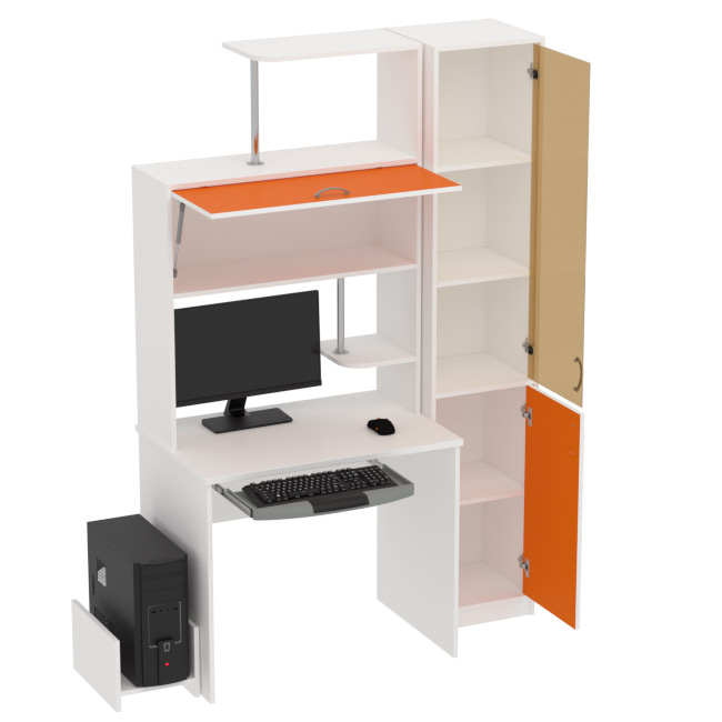 Компьютерный стол цвет Белый+Оранж КП-СК-13 тон. бронза 130/60/202 см