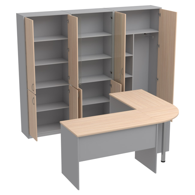 Комплект офисной мебели КП-11 цвет Серый+Дуб Молочный