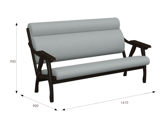 Диван двухместный Вега 10 ткань серый каркас венге