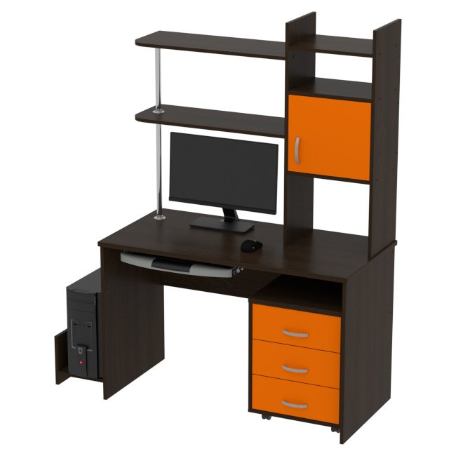 Компьютерный стол КП-СК-9 цвет Венге+Оранж 120/60/176 см