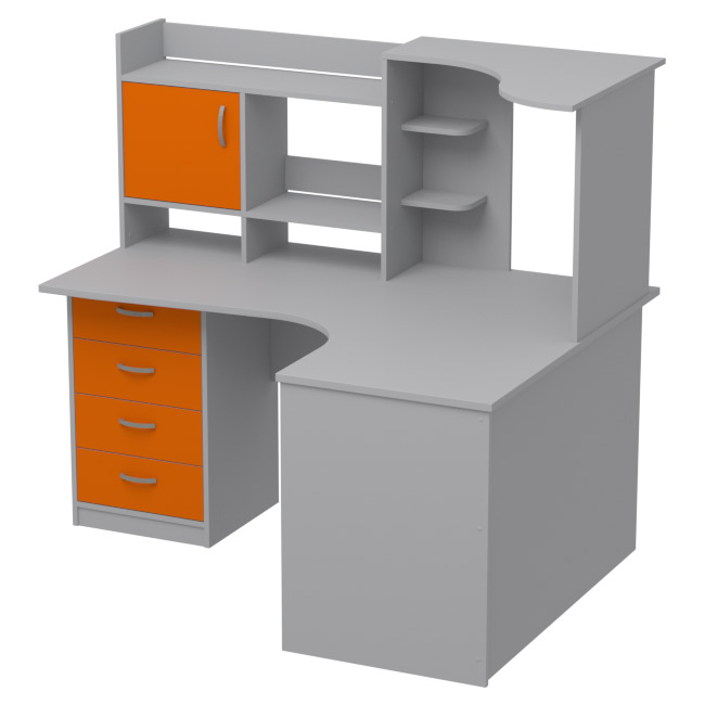Компьютерный стол СКЭ-5 левый цвет Серый+Оранж 158/120/141 см