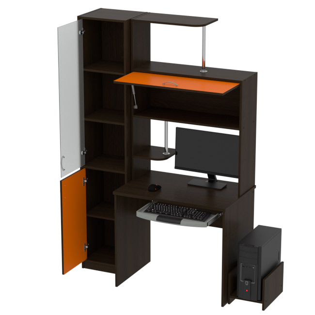 Компьютерный стол КП-СК-13 матовый цвет Венге+Оранж 130/60/202 см