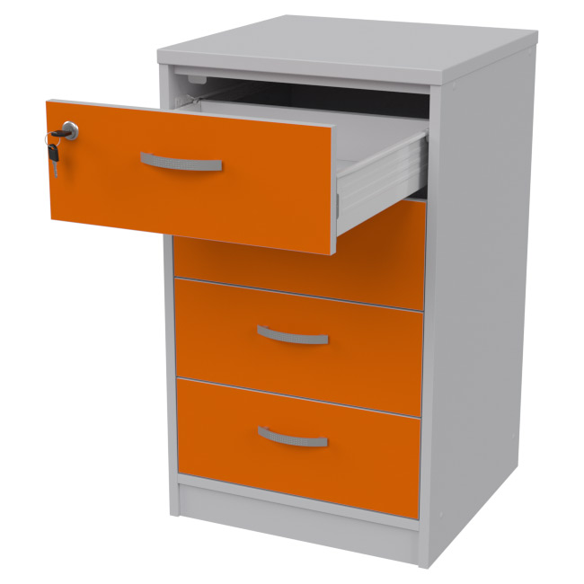 Офисная тумба приставная ТС-27+С46 с замком цвет Серый + Оранж 45/44/76 см