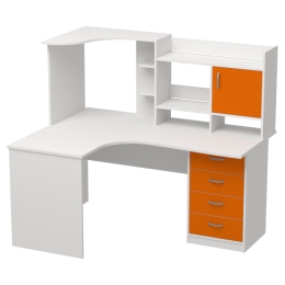 Компьютерный стол СКЭ-5 правый цвет Белый+Оранж 158/120/141 см