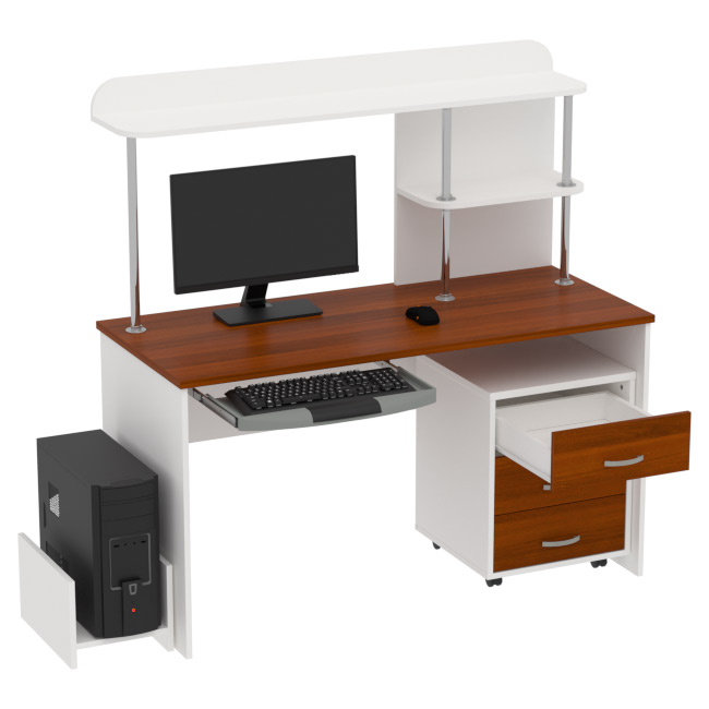 Компьютерный стол цвет Белый+Орех КП-СК-11 140/60/141,5 см
