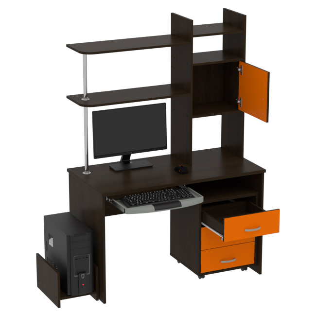 Компьютерный стол КП-СК-9 цвет Венге+Оранж 120/60/176 см