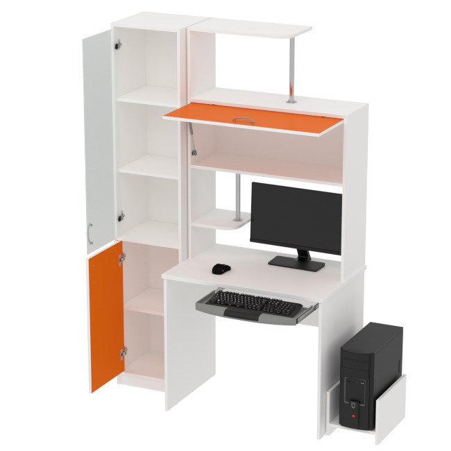 Компьютерный стол цвет Белый+Оранж КП-СК-13 матовый 130/60/202 см