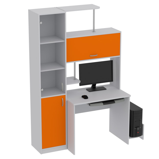 Компьютерный стол КП-СК-13 цвет Серый+Оранж 130/60/202 см