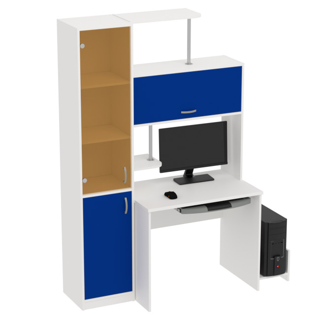 Компьютерный стол цвет Белый+Синий КП-СК-13 тон. бронза 130/60/202 см