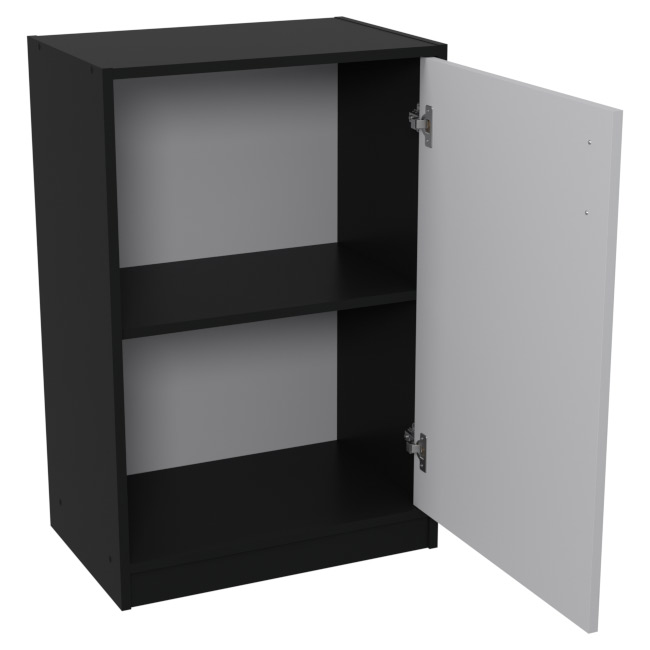 Шкаф для офиса СБ-38+ДВ-46 цвет Черный + Серый + ХДФ С 56/37/85 см