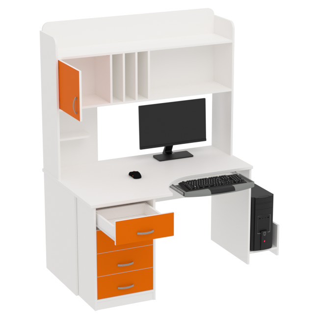 Компьютерный стол КП-СКЭ-8 Правый цвет Белый+Оранжевый 140/90/182 см