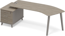 Стол руководителя левый эргономичный на тумбе малой Мокко-Вяз ТМ М1 131 МП ВЛ ВЛ 245,8/100/75,6