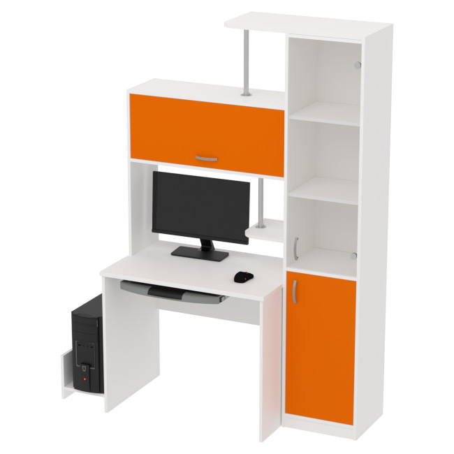 Компьютерный стол цвет Белый+Оранжевый КП-СК-14 130/60/202 см