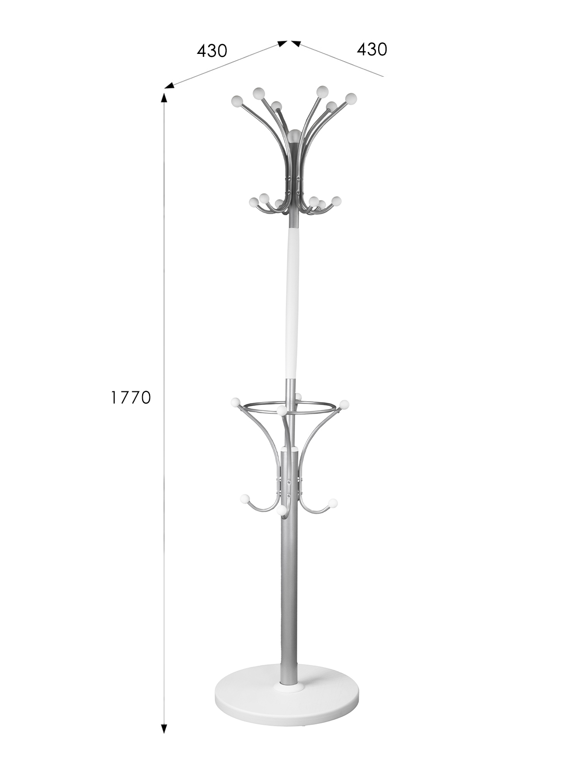 Вешалка напольная Д 2 металлик/ белый