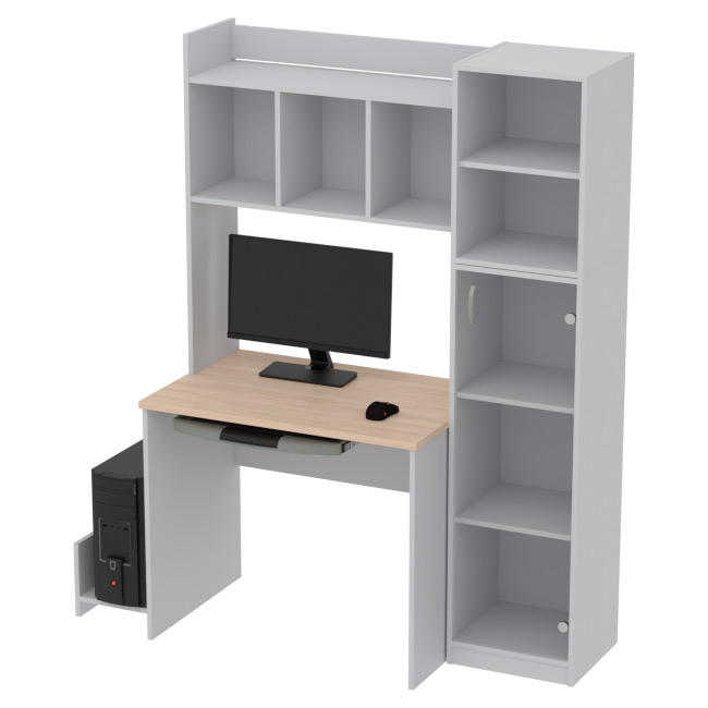 Компьютерный стол КП-СК-15 цвет Серый+Дуб Молочный 130/60/180 см