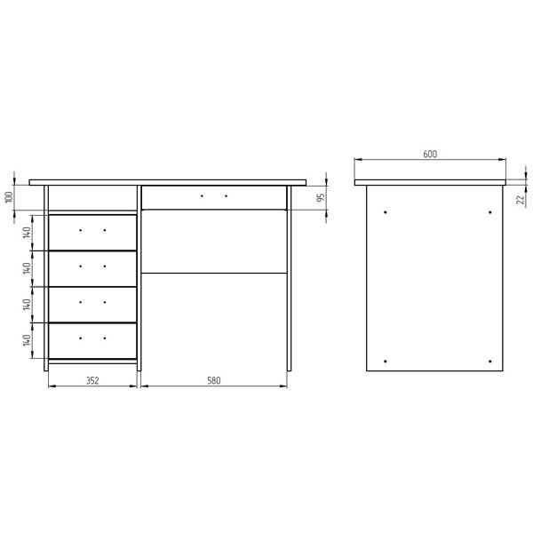 Cтол с тумбой СТ-46Л цвет Черный + Белый 110/60/76 см