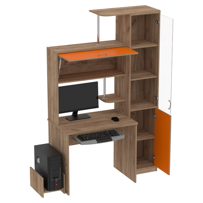 Компьютерный стол КП-СК-14 цвет Дуб Крафт+Оранжевый 130/60/202 см