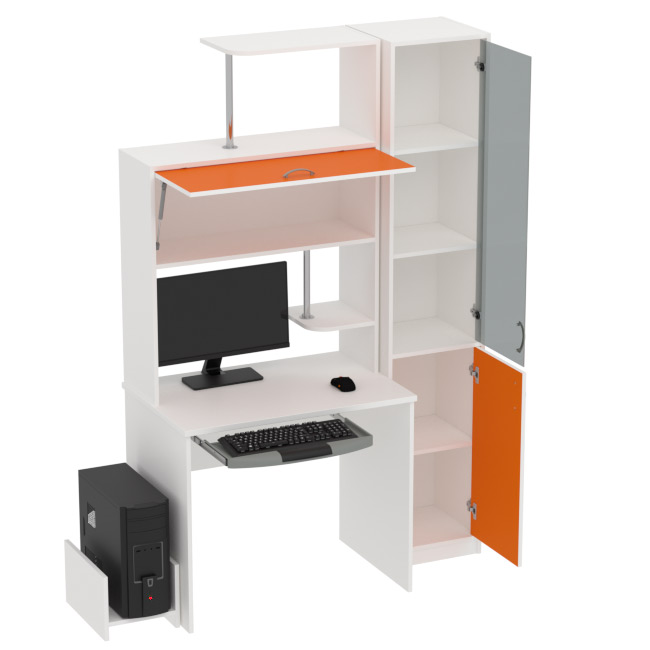 Компьютерный стол цвет Белый+Оранж КП-СК-13 графит 130/60/202 см
