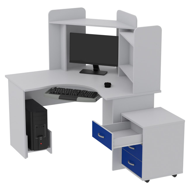 Компьютерный стол КП-СКЭ-3 цвет Серый+Синий 120/120/143