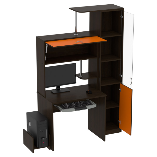 Компьютерный стол КП-СК-14 цвет Венге+Оранж 130/60/202 см