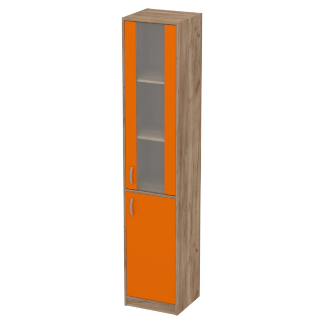 Офисный шкаф СБ-3+ДВ-62 матовый цвет Дуб Крафт+Оранж 40/37/200 см