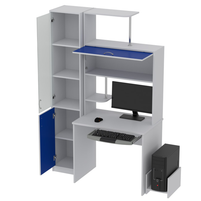 Компьютерный стол КП-СК-13 матовый цвет Серый+Синий 130/60/202 см