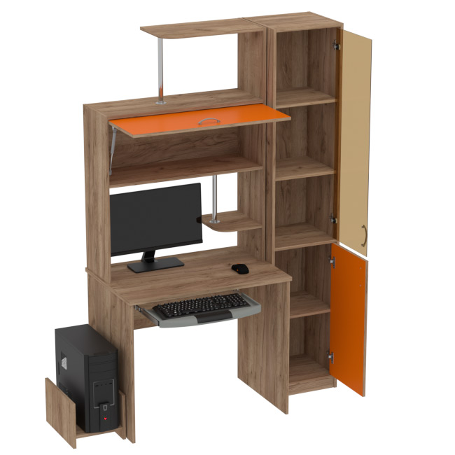 Компьютерный стол КП-СК-13 тон. бронза цвет Дуб Крафт+Оранж 130/60/202 см