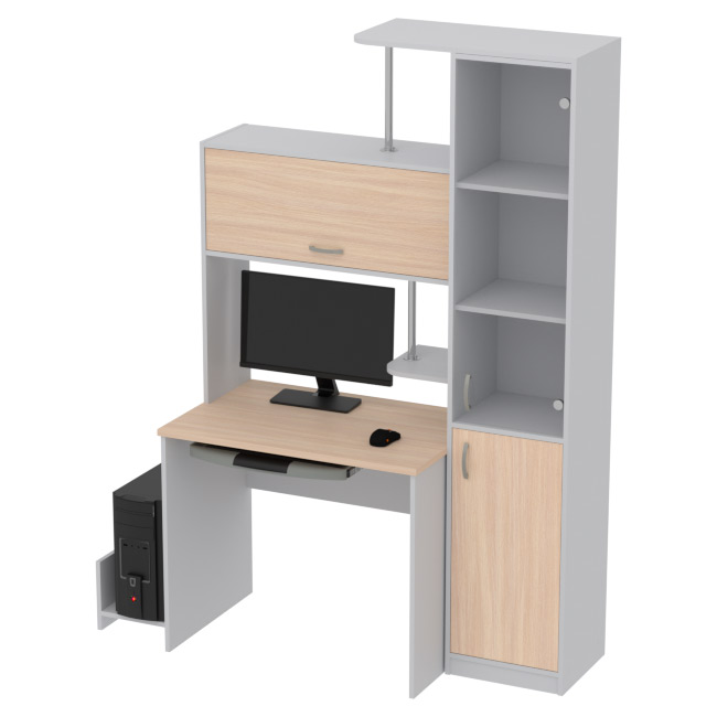 Компьютерный стол КП-СК-14 цвет Серый+дуб 130/60/202 см