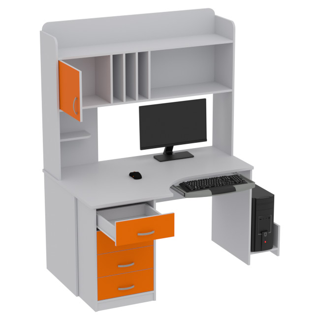 Компьютерный стол КП-СКЭ-8 Правый цвет Серый+Оранжевый 140/90/182 см