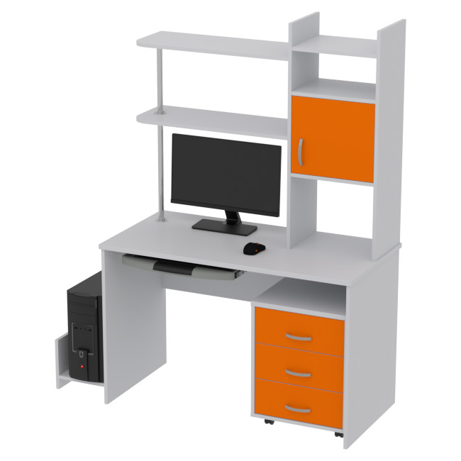 Компьютерный стол КП-СК-9 цвет Серый+Оранжевый 120/60/176 см