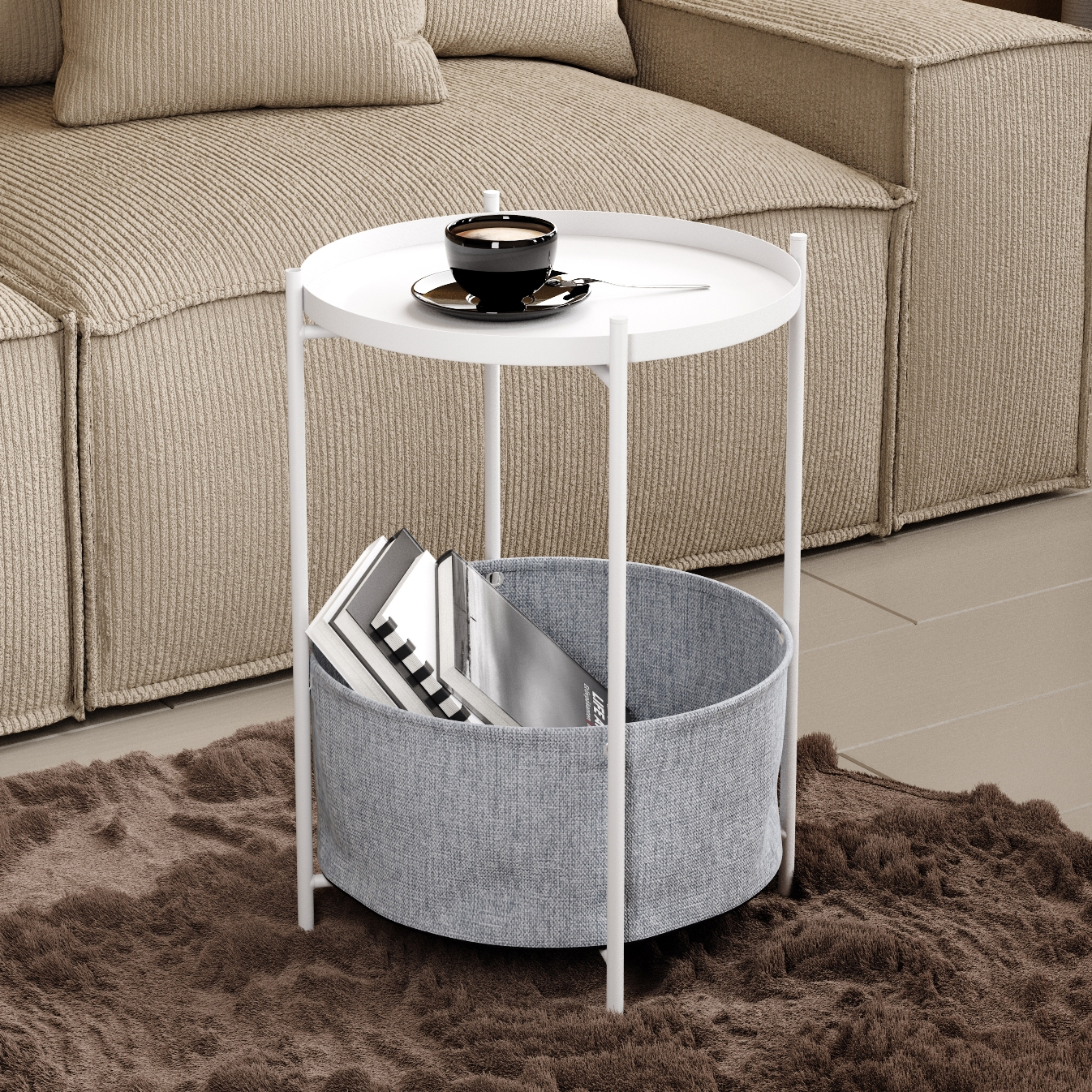 Стол журнальный Берген рогожка 82/82/белый муар