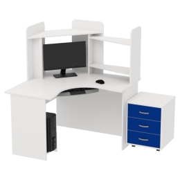 Компьютерный стол КП-СКЭ-3 цвет Белый+Синий 120/120/143